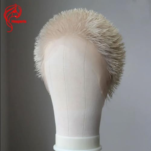 Hesperis Man Wigs Human Hair Brazilian Remy Full Lace Short Cut Wigs For Men Blonde Color Spikey Cut Full Lace Wigs (Blonde)