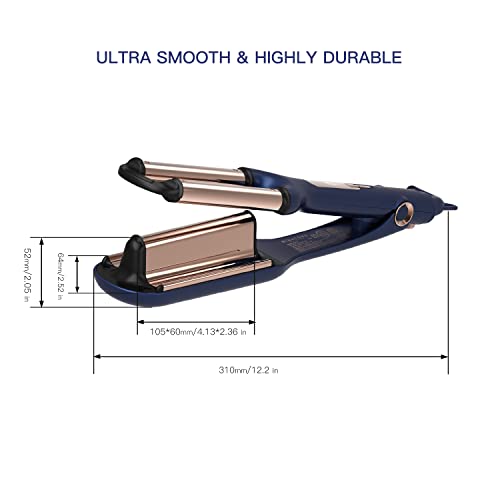 MIRACOMB Titanium Deep Waver Iron, Ion Technology, Digital Heat Settings, Auto Off, Dual Voltage (12.2 inches, Wavy Hair, Hair Waver)