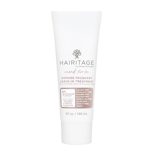 Hairitage Mend To Be Damage Repair Leave In Treatment with Biotin, Castor Oil, + Shea Butter - Refresh Dry Damaged Hair - Smooth Split Ends