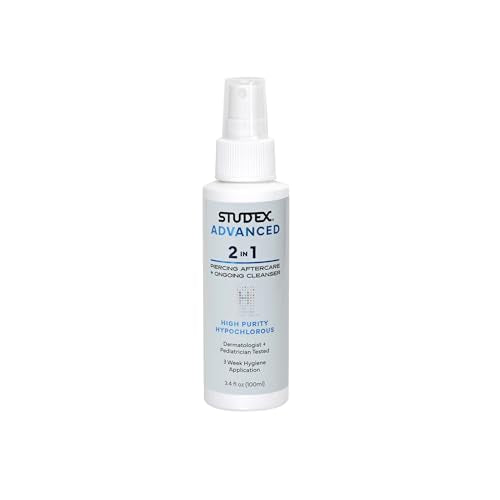 Studex Advanced 2-in-1 Piercing Aftercare & Cleanser ? Hypochlorous Spray for Body and Ear Piercing, Hypoallergenic Formula for Sensitive Skin (3.4oz)