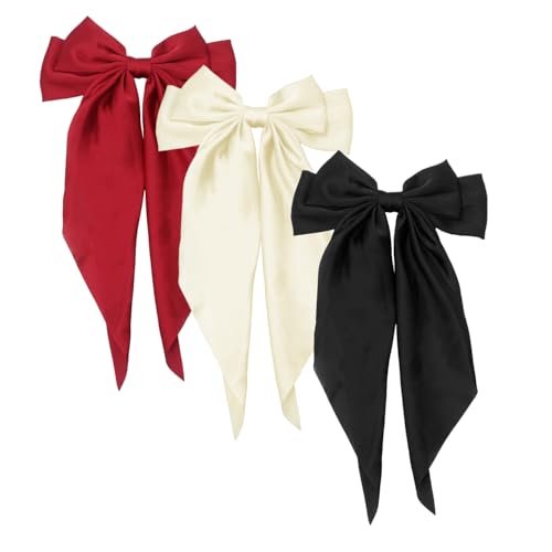 Hair Accessories - 3 Pcs Oversized Satin Hair Barrettes, Ribbon Bowknot Clips for Women