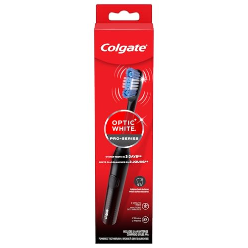 Colgate Optic White Pro-Series Whitening Battery Operated Toothbrush with Timer, Soft, Black