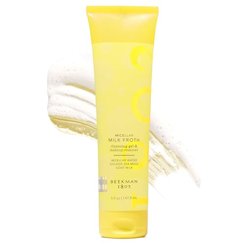 Beekman 1802 Micellar Milk Froth Gel to Foam Cleanser - 2 in 1 Cleanser and Makeup Remover, Goat Milk & Golden Sea Moss Cleanses and Replenishes Skin, Fragrance Free, Senitive Skin Safe, 5.0 fl. Oz