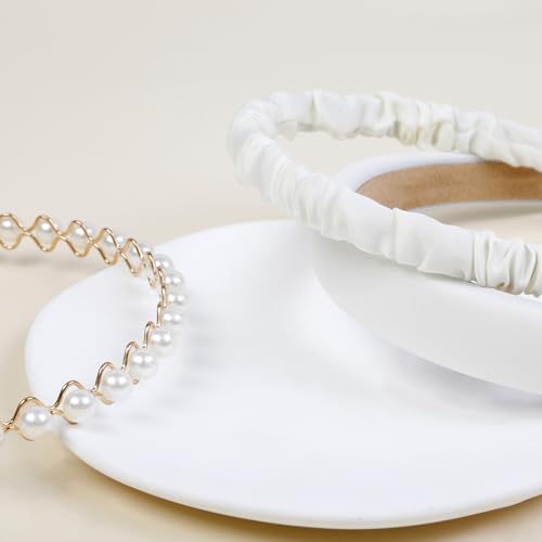 3PCS Headbands for Women & Girls - White Pearl Non-Slip Wide Padded Headbands - Cute & Vintage Women's Hair Accessories