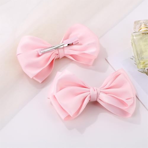 Large Big 6 Inch Hair Bows for Girls Thick Ribbon Boutique Alligator Clips Hair Accessories for Baby Girls Toddlers Kids Teens 2 PCS (Pink)