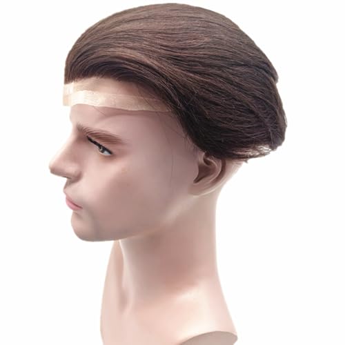 Toupee for Men NLW Human Hair Pieces for men silk straight hair replacemnt system in 10x8" base size V loop PU Thin skin 0.04mm hair prosthesis units patch for man Dark Brown color #2