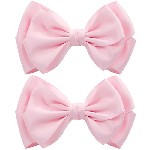 Large Big 6 Inch Hair Bows for Girls Thick Ribbon Boutique Alligator Clips Hair Accessories for Baby Girls Toddlers Kids Teens 2 PCS (Pink)
