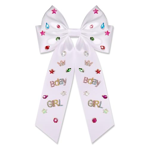 Birthday Hair Bows for Women Crown Birthday Girl Hair Bow Clips Crystal Pearl Star Jeweled Big Hair Bows Pink Bow Satin Hair Ribbons Accessories Gifts Party Favors (Pattern B3)