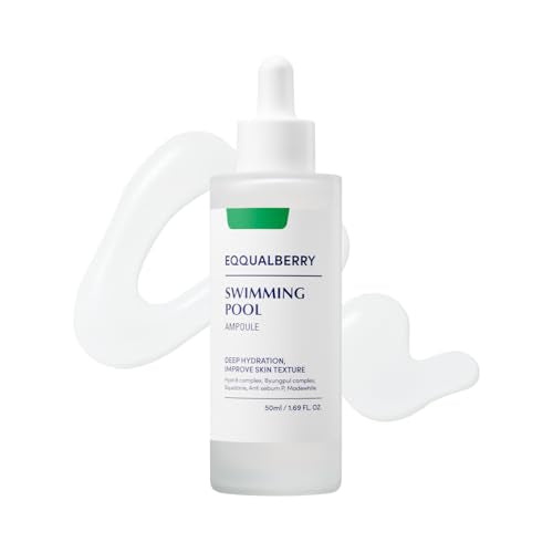 EQQUALBERRY Swimming Pool Ampoule - Hyaluronic Acid Serum for Glass Skin | Deep Hydration and Soothing with CICA Extracts | Korean Skin Care Serum, 1.69 Fl. Oz. 50ml