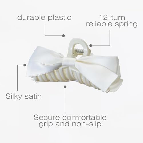 Sizobi Women's Hair Accessories: 4PCS Large Bow Claw Clips for Thick, Thin, Long or Curly Ponytails - Strong Hold, White & Black