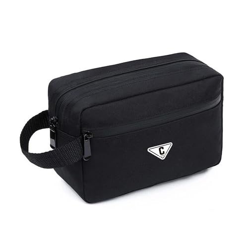 Small Travel Toiletry Bag for Men Women Personalized Initial Toiletry Bag Water-Resistant Mini Bathroom Bag Compact Hygiene Pouch for Travel or Gym (C, Black)