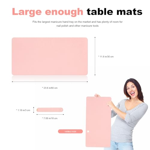 Foldable Nail Art Table Mat, Waterproof PU Leather Desk Mat for Manicure, Non-Slip Protective Pad for Nail Tech Salon Home, Portable and Easy Clean (Pink, 60x30cm)