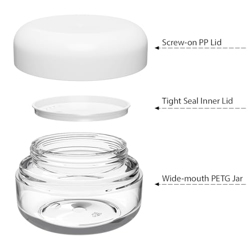 Travel Size Containers for Toiletries, 1 OZ BPA Free, TSA Approved Cosmetic Jars for Face Hand Body Creams Lotions, with Waterproof Labels and 2 Mini Spatulas for Gift (4 Pack)