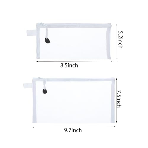 OZY 10 Pieces Nylon Zipper Mesh Pouch,Cosmetic Bags,Zipper Bags for Organizing Storage,Puzzle, Board Games,Multipurpose Travel Bags and Office Supplies (White)