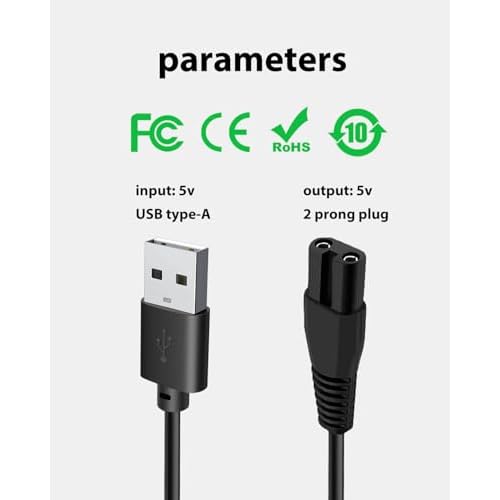 5V USB Charging Cable for Wyklaus Head Shavers 7D - Compatible and Reliable Power Solution, with 1 Cleaning Brush, 3.3ft Power Cord