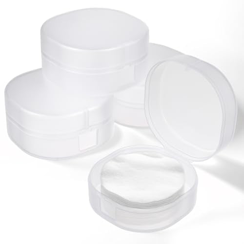 4Pcs Plastic Cotton Square Holder Cosmetic Cotton Pad Holder with Hanging Loop Portable Travel and Sealed Suitable for Makeup Remover Cottons Balls, White