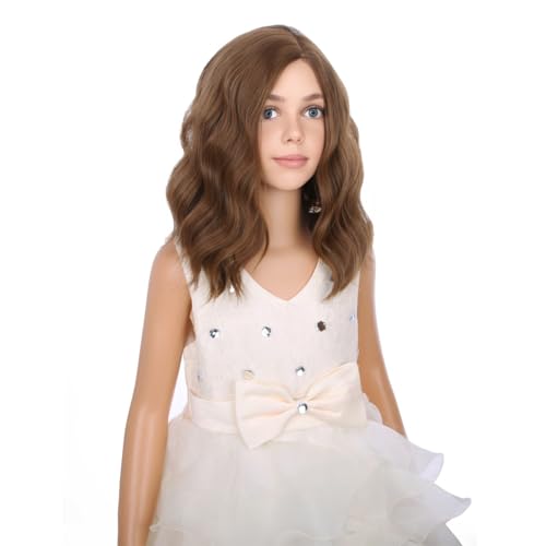 Kids Chocolate Brown Wig Child Light Brown Wig Short Bob Wavy Cury Wig Girls Brown Hair Synthetic 12" Wigs with Wig Cap