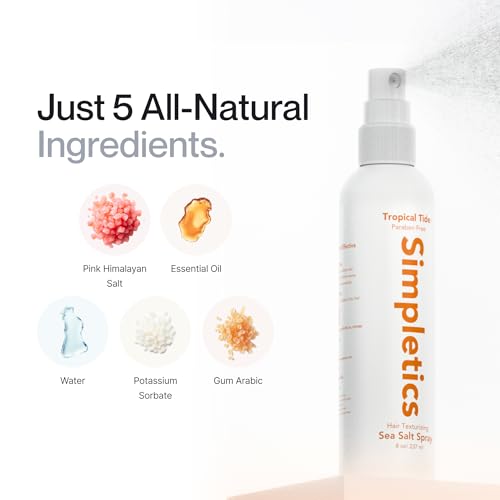 Simpletics Himalayan Sea Salt Hair Spray (Vanilla Scent) ? Natural 5-Ingredient Formula for Beach Waves & Volume ? Light Hold, Non-Greasy, Paraben & Sulfate Free ? Unisex 8 fl oz