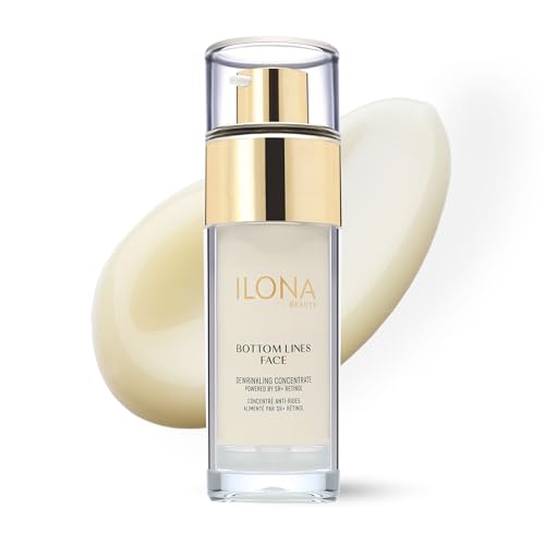 ILONA Bottom Lines Face | Brightening and Collagen Regenerating Serum for Deep Wrinkle Reduction | Powered by SR+ Retinol with RNA/DNA, Peptides, Hydrolyzed Proteins & Vitamin C | 1.0 oz