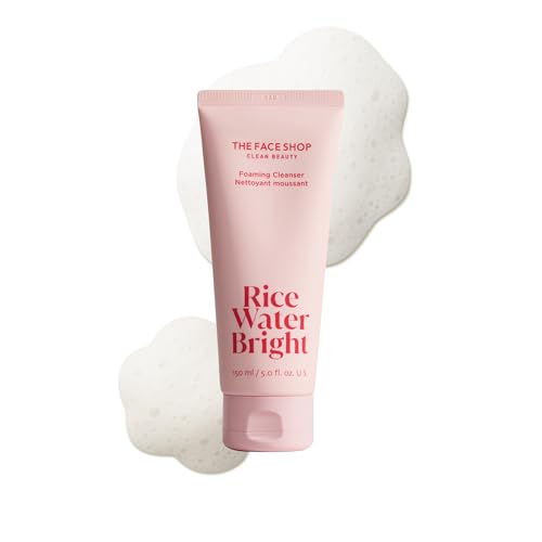 The Face Shop Rice Water Bright Foaming Facial Cleanser with Ceramide, Gentle Face Wash for Hydrating & Moisturizing, Vegan Face Cleanser, Makeup Remover, Korean Skin Care for All Skin Types, 150ml