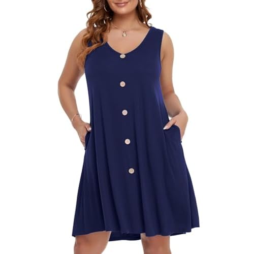 BELAROI Summer Dresses for Women Beach Tshirt Sundress V Neck Casual Swing Tank Dress Swimsuit Cover Ups Pockets