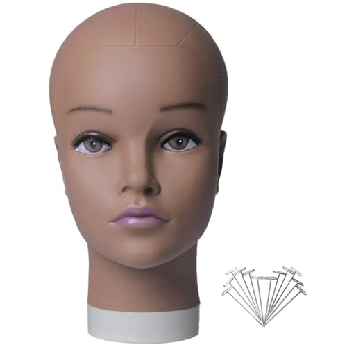 HAIRWAY Mannequin Head Female Mannequin Head Stand Cosmetology Mannequin Head for Wigs Manikin Doll Mannequin Head for Wigs Making and Display with Free T-pins (Brown, 21.5inch)