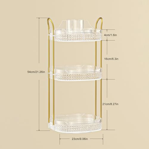 Rotating Makeup Organizer for Vanity 3 Tier, Perfume Organizer with Makeup Brush Holder, Large Capacity Cosmetics Clear Skincare Organizer for Countertop (Transparent)