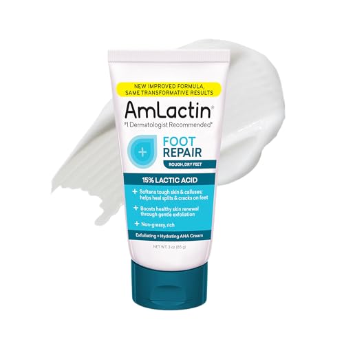 AmLactin Foot Repair Cream - Therapeutic Foot Cream for Dry Cracked Heels and Feet - No-Scrub Exfoliator and Moisturizer with 15% Lactic Acid AHA - 3 oz (Packaging May Vary)?
