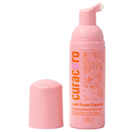 Curacoro 60ML Eyelash Extension Cleanser - Lash Shampoo for Lash Extensions, Eyelash Extension Foam Cleanser for Dry & Sensitive Skin, Gently Removes Waterproof Makeup for Professional & Home Use