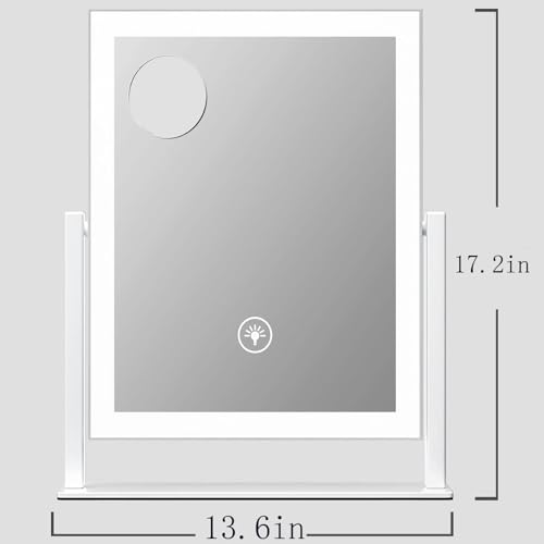 Lighted Makeup Mirror, 17.2"x13.6" Hollywood Vanity Mirror with Lights, Three Color Modes, Smart Touch Control, 360¡ÆRotation,with 5X Magnifying Glass