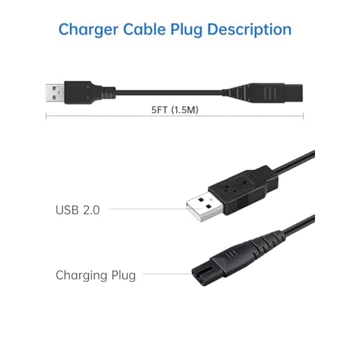 Water Flosser Charger Replacement for COSLUS, Nicwell, Nicefeel, Hangsun, Aquasonic, MOSPRO, Oralfree, Tovendor, Initio, McNaval, Zerhunt and Cremax Oral Irrigator Water Flosser 4.9FT(1.5M) Black