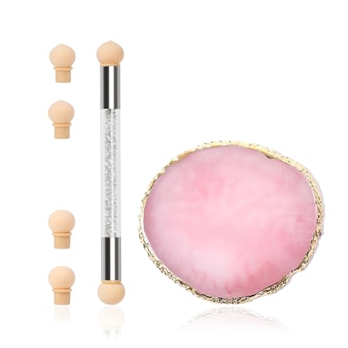 Resin Nail Art Palette with UV Gel Gradient Sponges Pens (White Handle, 4 Pcs Replacement Head), Nail Sponges for Ombre Double Head Brush for Nail Art Manicure DIY Tools