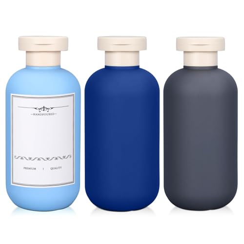 ASEVAT 6.7oz Sealed Plastic Travel Shampoo Bottles, Travel Shampoo and Conditioner Bottles Refillable, Empty Squeeze Bottle, Hand Soap Dispenser for Vacation, Gym, Home(BlueNavyGrey)