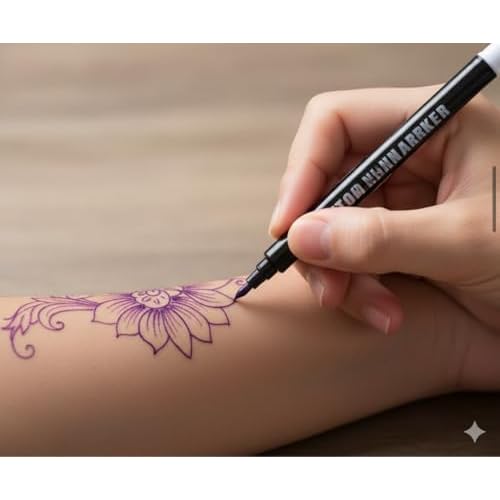 Element Tattoo Supply - Tattoo Stencil Skin Markers, 3 Purple and 3 Red Bold Tip Stencil Marking Pens for Freehand Tatttooing Designs onto Skin