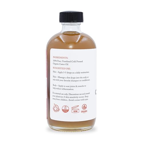 Papa Rozier Farms Pure Organic Castor Oil for Hair Growth, Skin Moisturizer, Grow Eyelashes, Eyebrows and Nails Treatment, 8 Fluid Ounces, Pack of 1