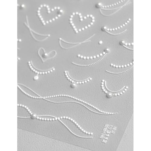 Rhinestones Pearls Nail Stickers 5D Embossed ? Premium Salon-Quality Nail Charm Accessories, Easy Application & Self-Adhesive Pearl Chains for DIY Manicure, Nail Art, Press on, Home or Salon Use