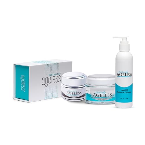 Instantly Ageless SUPER BUNDLE 4 - Instant Face Lift Cream In A Box 25 Vials, Moisture Lift Face Moisturizer, Sands Of Time Facial Scrub, Botanical Cleanser Skin Care Set for All Skin Type