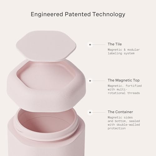 Cadence Travel Containers - Daily Routine Capsule Set - Magnetic Containers with Lids,4 Flex Mediums (1.32oz) & 3 Flex Smalls (0.56oz) - Shampoo, Conditioner, Body Wash, Pills, & More - Petal