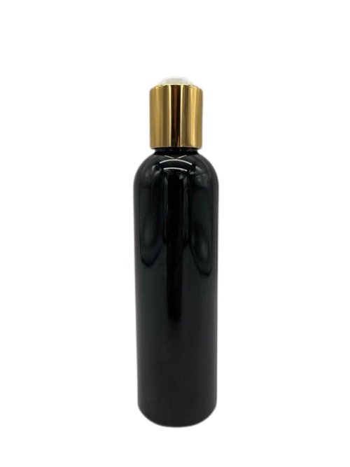 Natural Farms 4 oz Black Cosmo Plastic Bottles -12 Pack Empty Bottle Refillable - BPA Free - Essential Oils - Aromatherapy | Gold Disc Caps - Made in the USA
