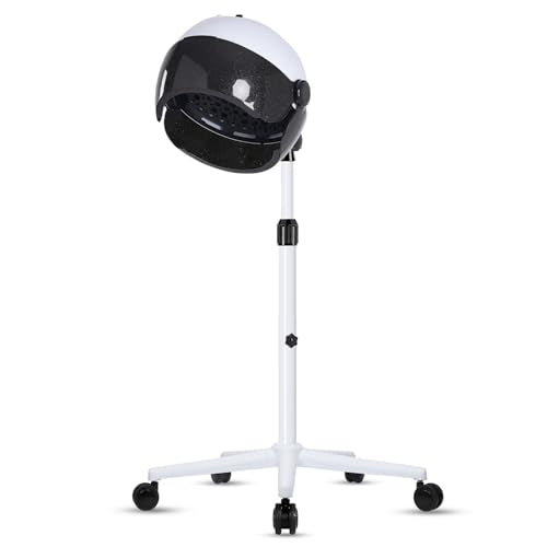 Hooded Hair Dryer, Professional Hood Dryer on Wheels, Sit Under Dryer, Standing Hair Dryer, White