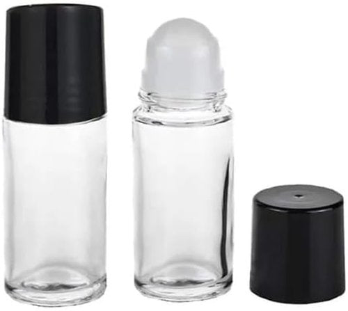 Qintreesify 2Pcs Black Clear Empty Glass Essential Oil Roller Bottles Vials Containers Refillable Roll-on Bottles with Refillable Containers Tools and Accessories (30ML)