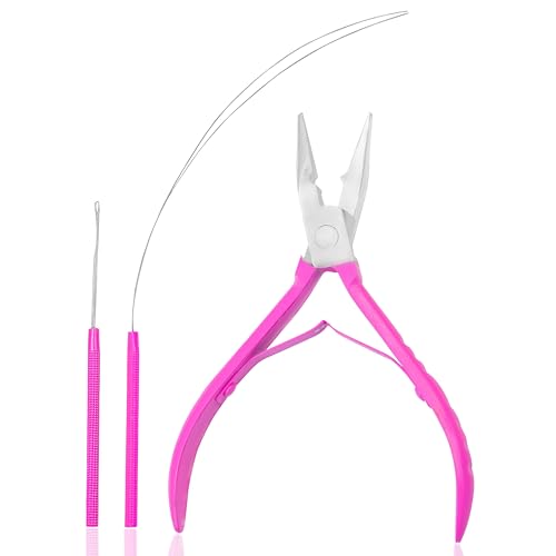 SIVOTE Professional Hair Extension Pliers & Bead Extension Tool Kit ? Stainless Steel Hair Pliers for Bead Extensions, Microlink Tool Kit, & Loop Threader for Micro Beads Hair Extensions Kit Pink