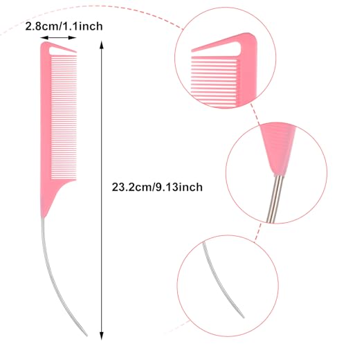 3 Pcs Rat Tail Combs, Mabor C Curved Parting Rat Combs Teasing Fine Tooth Comb with Bend Steel Needle Carbon Fiber Pin Tail Comb for Hair Styling Tools Hair Comb for Parting Women Barber