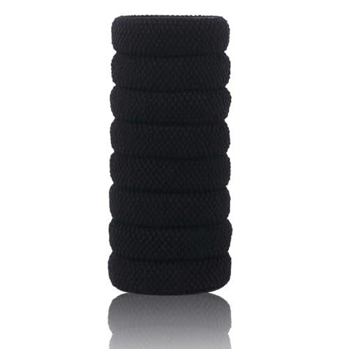 Thick Fit Elastic Hair Bands No Damage Seamless Hair Ties for Heavy, Curly Hair Soft Pony Holders Elastics Hair Bands 8pcs(Black)