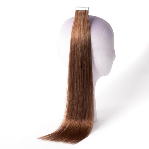DNE Tape in Hair Extensions Real Human Hair 20 inches 20Pcs/50g/Pack Seamless #4 Medium Brown Dark Color Straight Invisible Double Sided Tape in Hair Extensions for Women/Girls (#4, 20 inch)