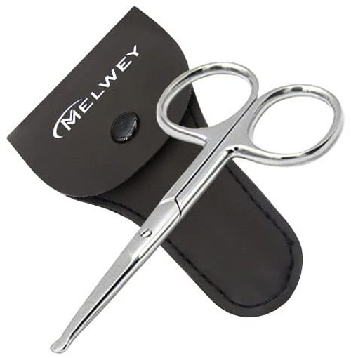 Melwey Rounded Stainless Steel Facial Hair Scissors – Safety Scissors for Nose Hair, Eyebrows, Eyelashes, Mustache, Beard, and Baby Nails