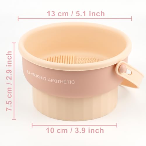 Makeup Brush Cleaner Mat 3 in 1 Silicone Makeup Brush Cleaner Bowl Cosmetic Brushes Cleaning Tool Makeup Cleaner for Brushes (Pink) (Pink)