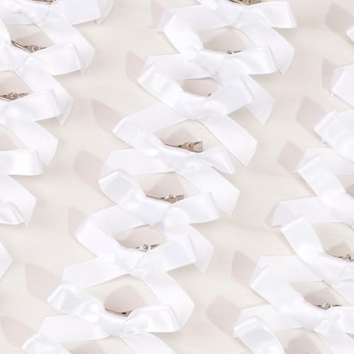 25PCS White Mini Bows Ribbon Clips,2'' Tiny White Bow Barrettes,Hair Bow Satin Hair Ribbon for Women & Girls' Hair Accessories