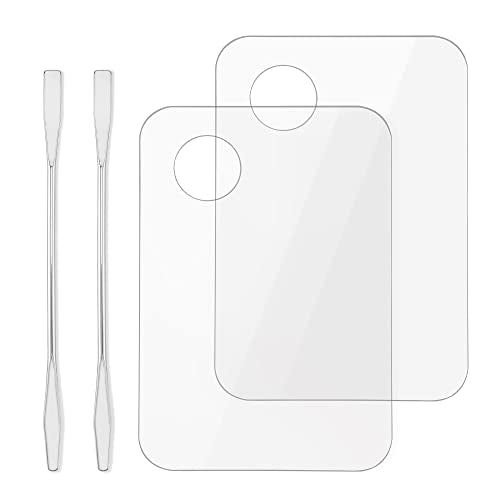 Acrylic Cosmetic Makeup Palette, Makeup Mixing Tray with Makeup Spatula Metal Mirror for Beauty Salon Color Cream Liquid Foundation Mixing Palette (2 Pcs Transparent palettes)