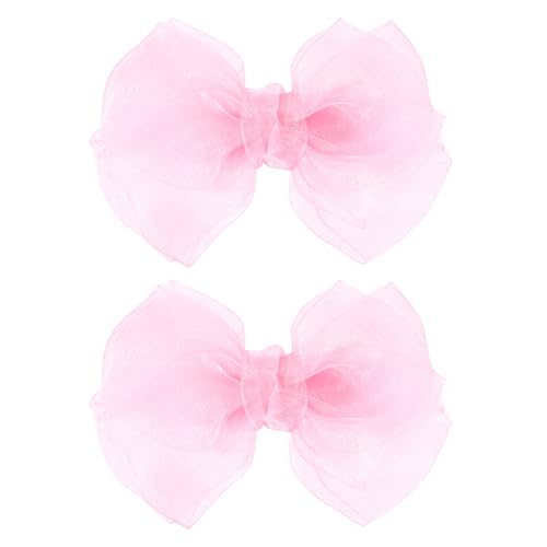 Pink Hair Bows Barrettes Mesh Bow Clips 4" Organza Double Tulle Bowknot Hairpins Handmade Birthday Dress outfit Decor Accessories Gift for Teens Toddler Girls Children Kids Women